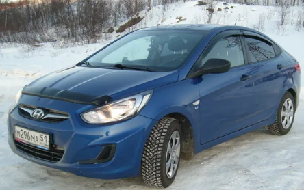 Дефлектор капота (мухобойка) Hyundai Solaris 2010-2014 короткий (Хюндай Солярис) SIM